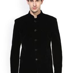 Hangup Men Black Regular Fit Single-Breasted Velvet Ethnic Bandhgala Blazer-image-30