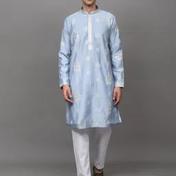 Exotic India Men Ethnic Motifs Embroidered Regular Kurta with Pyjamas-picture-57