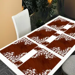 REVEXO 12Pc Brown & White Printed Non Slip Table Placemats With Coasters-40