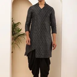 MULTI SHADES Geometric Woven Design Mandarin Collar Straight Kurta-image-11