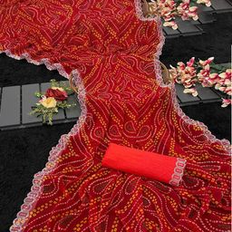 Peachmode Bandhani Printed Beads and Stones Embellished Pure Georgette Saree-image-28