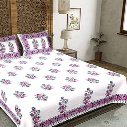 Butea Crape White & Purple Floral Printed Cotton 180 TC King Bedsheet Set 2.40 m x 2.15 m-image-77