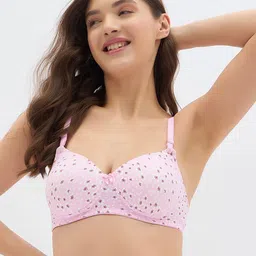Clovia Women Floral Printed Cotton Full Coverage Lightly Padded T-shirt Bra-25