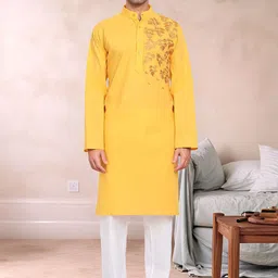 Moda Rapido Floral Yoke Design Thread Work Pure Cotton Straight Kurta With Pyjamas-image-93