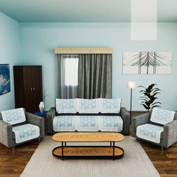 Kuber Industries Blue & White Cotton Sofa Cover-image-28
