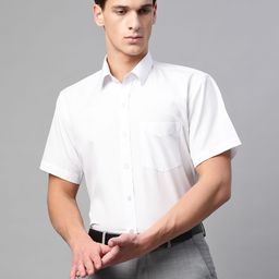 English Navy Men White Polyester Slim Fit Solid Formal Shirt-picture-18