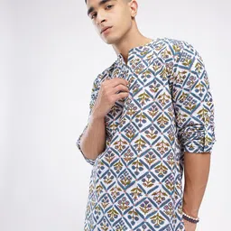 Anouk Rustic Band Collar Floral Printed Roll-Up Sleeves Kurta-image-4