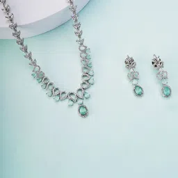 Opal Touch Rhodium-Plated Cubic Zirconia Studded Jewellery Set-66