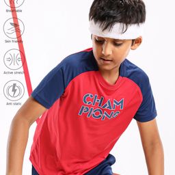 Pine Active Skin Friendly & Breathable Half Sleeves T-Shirt Text Printed - Red Blue-image-2