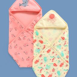 Babyoye Eco Conscious Cotton with Eco Jiva Finish Hooded Towel Sea Lion Print Pack Of 2 - Pink & Yellow-17