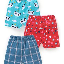 Babyhug Cotton Knit Boxers Panda & Star Print Pack of 3 - Blue & Red-picture-9