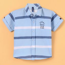 Little Kangaroos 100% Cotton Striped Half Sleeves Shirt-Blue-picture-41