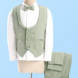 Babyhug Full Sleeves Stretch Three Piece Party Suit with Bow - Green-image-23