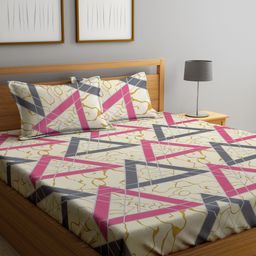 Klotthe Multicolor Geometric 300 TC Cotton Blend Double Bedsheet with 2 Pillow Covers-23