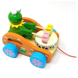 A&A Kreative Box Wooden Frog Pull Along Drum Cart - Multicolour-22
