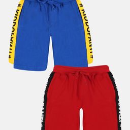 Kiddopanti Pack Of 2 Side Brand Name Printed Printed Shorts - Red & Black-image-49