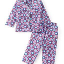 Babyhug Marvel Cotton Woven Front Open Full Sleeves Night Suit With Captain America Print - Blue-image-33