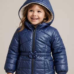 Babyhug Woven Full Sleeves Padded Hooded Jacket with Solid Colour & Floral Applique - Navy Blue-image-65