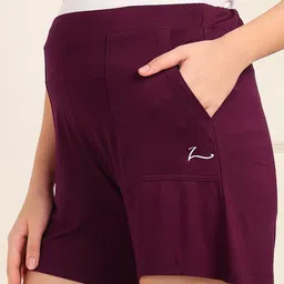 Zelena Viscose Extra Stretchable Solid Maternity Shorts - Burgundy-picture-8