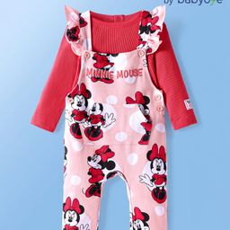 Babyoye Disney Single Jersey Knit Dungaree & Full Sleeves T-Shirt With Minnie Mouse Graphics & Badge Detailing - Dark Pink-image-34