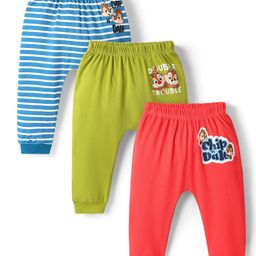 Babyhug Disney 100% Cotton Ankle Length Diaper Legging With Chip'N Dale Graphic Pack Of 3 - Blue Green & Dark Pink-image-24