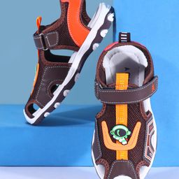 Pine Kids Sandals with Velcro Closure & Astronaut Applique - Brown-image-40