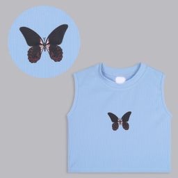 Bolly Lounge Cotton Sleeveless Butterfly Printed Crop Top - Turquoise-image-74