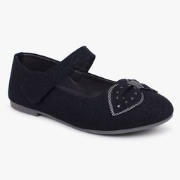 Superminis Checked Bow Applique Detailed & Glittered Mary Jane Ballerinas With Velcro Closure - Black-image-19