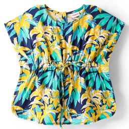 Babyhug Rayon Woven Half Sleeves Kaftan Top with Leaves Print - Navy Blue-image-62