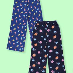Kiddopanti Cotton Knit Pack Of 2 Ice Cream & Floral Printed Pajamas - Navy & Royal Blue-image-89