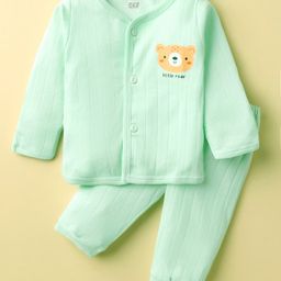 Simply Interlock Knit Full Sleeves Night Suit with Animal Print - Sea Green-picture-8