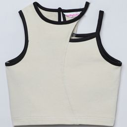 Taffykids 100% Cotton Looper Knit Sleeveless Contrast Piping & Cut Out Detailed Crop Top - Beige & Black-image-48