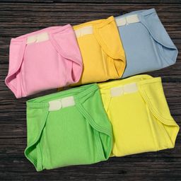 Tinycare Baby Nappy Rtw Plain with Velcro Set of 5 Medium - Multicolour image 2