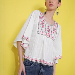 LIMEROAD Floral Embroidered Flared Sleeve Cotton Top-picture-0