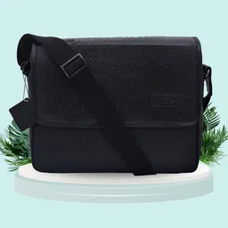 OLIVE MIST Unisex Textured Leather Laptop Bag-image-11