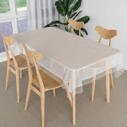Kuber Industries White Anti-Skid Plastic 4-Seater Table Cover-57