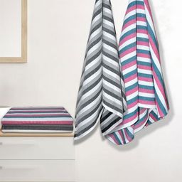 Athom Living Pink & Grey 4 Pieces Striped Cotton 210 GSM Bath Towel-image-72