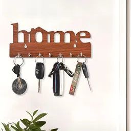 Kuber Industries Brown Wooden 7 Hooks Key Holder-image-74