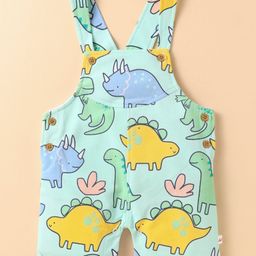 WOW Clothes Interlock Knit Dungaree & Half Sleeves T-Shirt With Dino Print - Light Green & White image 4