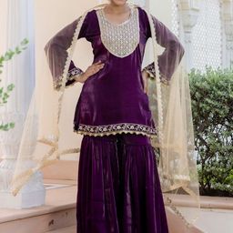 Jaipurite Women Quirky Embroidered Kurti with Sharara & With Dupatta-picture-51
