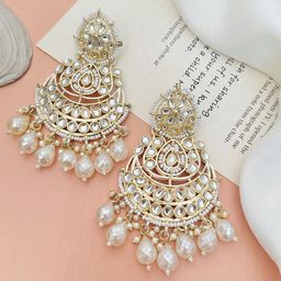 ABDESIGNS Gold-Plated Classic Kundan Beaded Drop Earrings-3