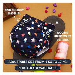 devico Novo Baby Leakage ProofWashable & Reusable Cloth Diaper with 5 Layer High Absorbent and Quick Dry Pads Nappy Freesize Pack of 1 - Black image 5
