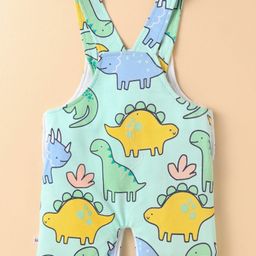 WOW Clothes Interlock Knit Dungaree & Half Sleeves T-Shirt With Dino Print - Light Green & White image 5