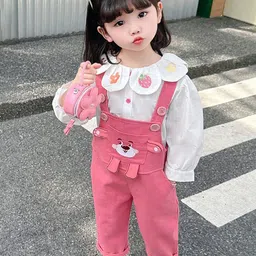 LULU & SKY Girls Printed Collar Shirt & Dungaree-38