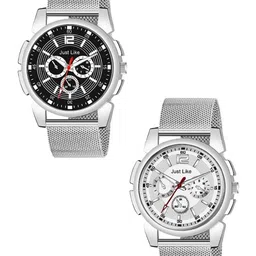JUST LIKE Men Dial & Stainless Steel Bracelet Style Straps Analogue Watch TigadaSefar All Black & Sil ver-image-29