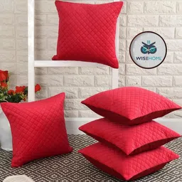 WISE HOME Red Set of 5 Checked Velvet Rectangle Cushion Covers-picture-9