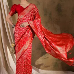 Desi Fusion Ethnic Motifs Zari Saree With Unstitched Blouse-picture-47