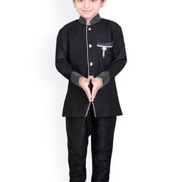 Jeetethnics Boys Black Silk Kurta Pyjama-picture-39