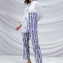 QISSA Striped Printed Band Collar Straight Kurta With Trousers-picture-40