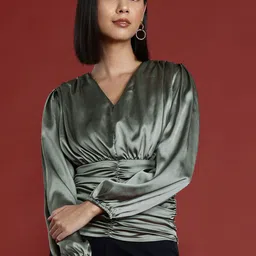 all about you Cinched Waist Ruched Satin Top-image-97